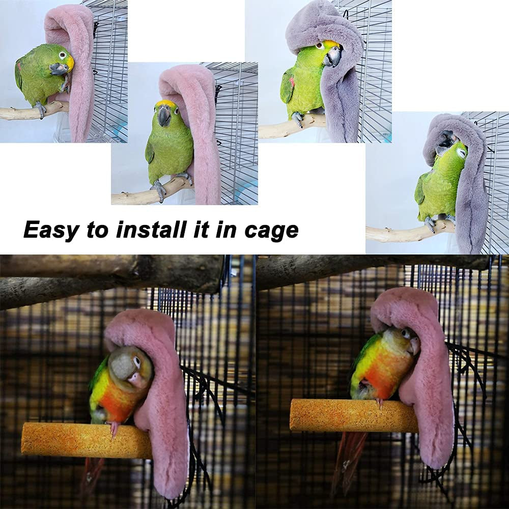 2 Pcs Bird Cozy Corner Fleece Blanket Parrot Plush Snuggle Hut Bird Warm Nest House Bed Hanging Hammock Toy for Parakeet Cockatiel Conures Lovebirds (Grey + Pink)