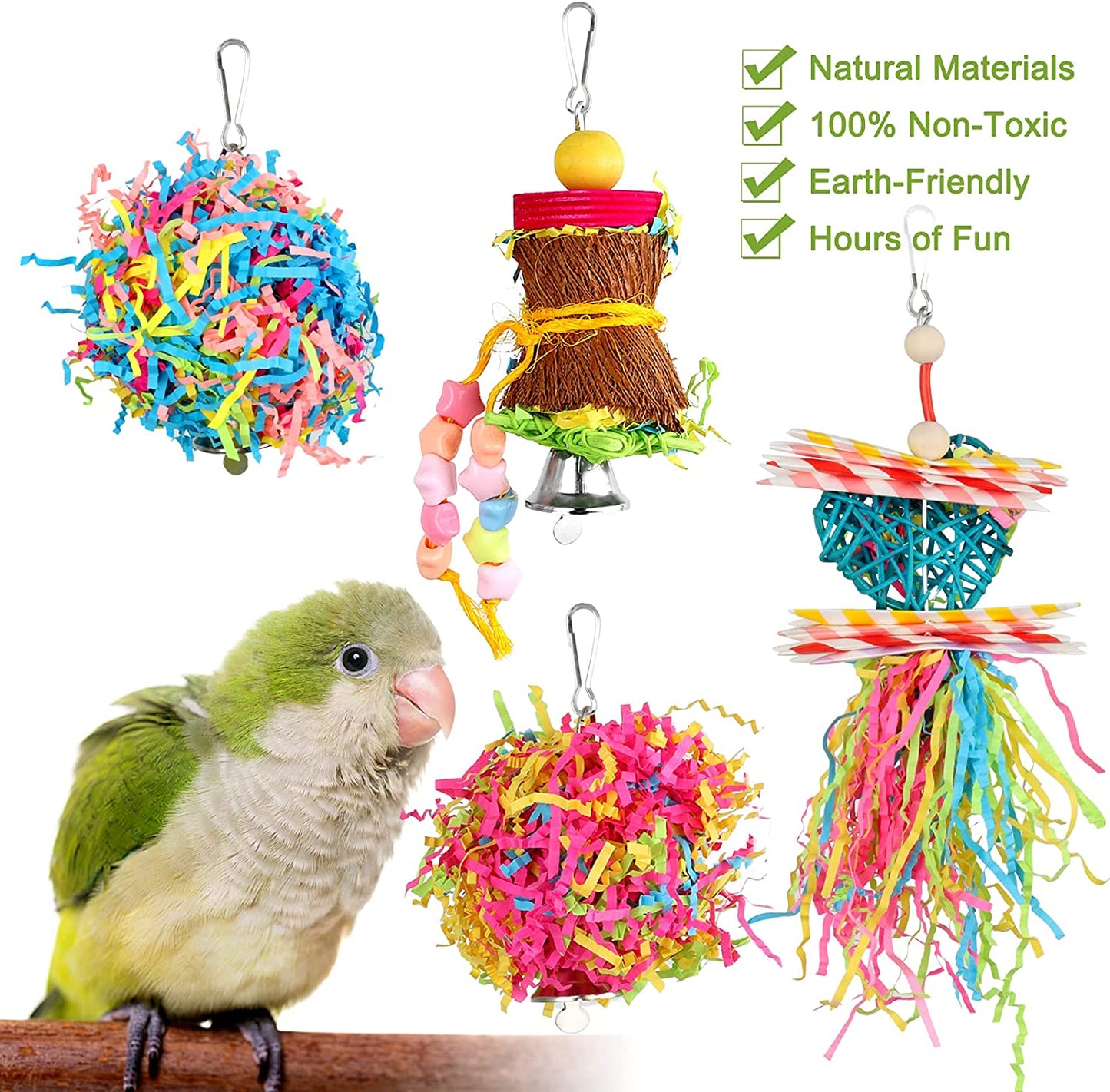 4 Pack Bird Shredder Toys Small Parrot Chewing Toys Parrot Cage Foraging Hanging Toy for Small Bird Parakeets Parrotlets Lovebirds Cockatiels