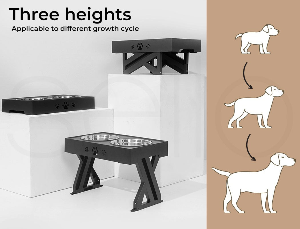 Pawz Elevated Pet Feeder Food Water Double Bowl Adjustable Height Raised Stand