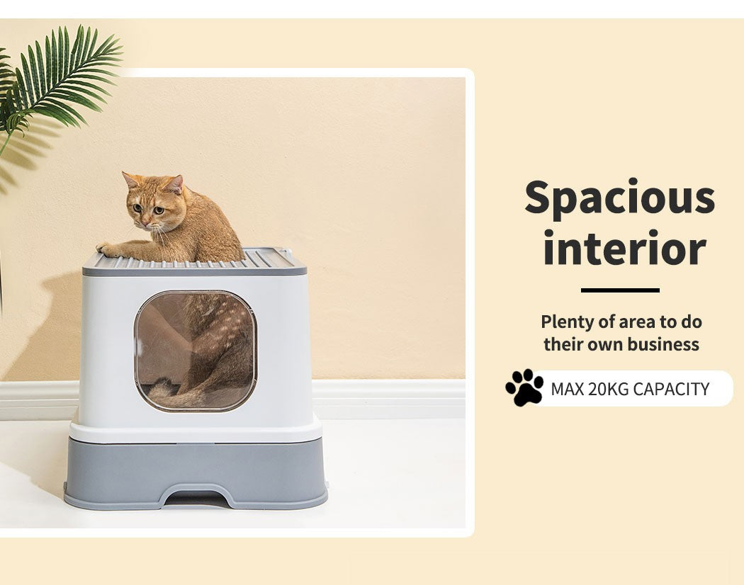Pawz Cat Litter Box Fully Enclosed Kitty Toilet Tray Pan Container Large Grey