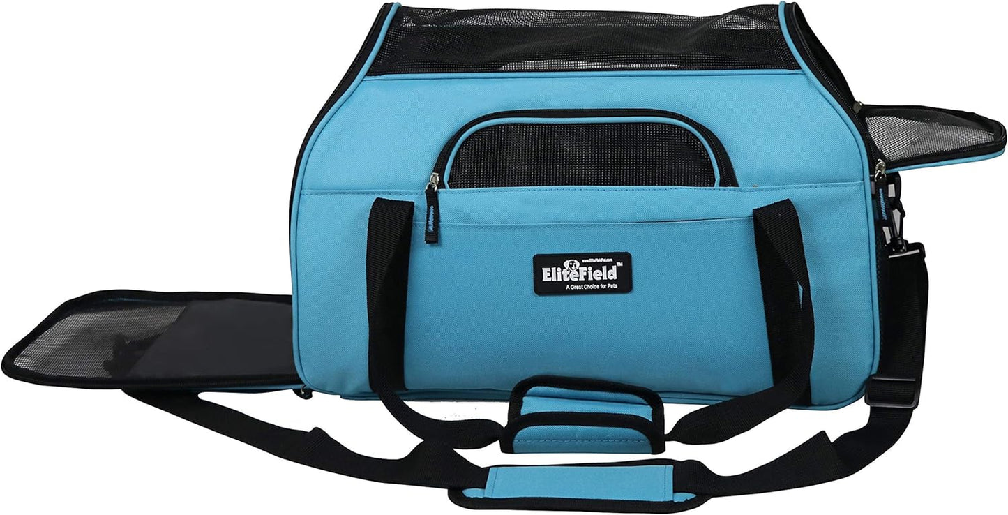 Soft Sided Pet Carrier (3 Year Warranty, Airline Approved), Multiple Sizes and Colors Available (Medium: 17" L X 9" W X 12" H, Sky Blue)