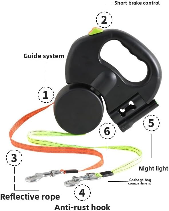Retractable Double No Tangle Leash with Light