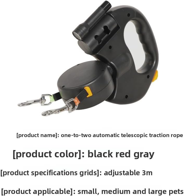 Retractable Double No Tangle Leash with Light