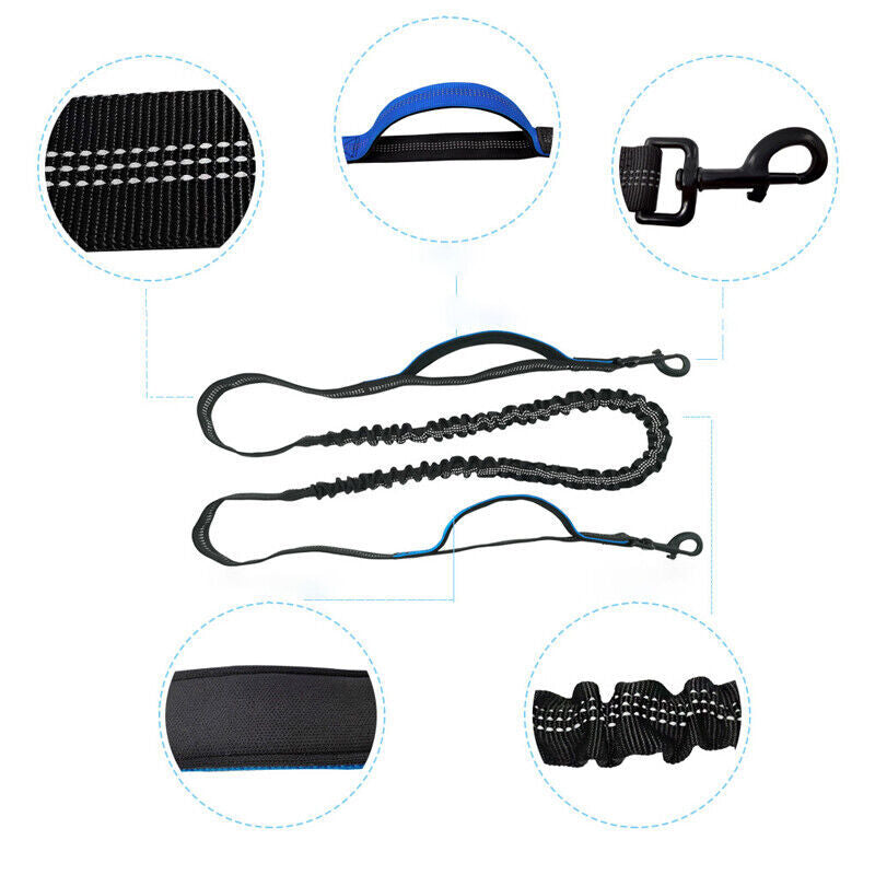 Adjustable Hands-Free Dog Leash Lead + Waist Bag Belt