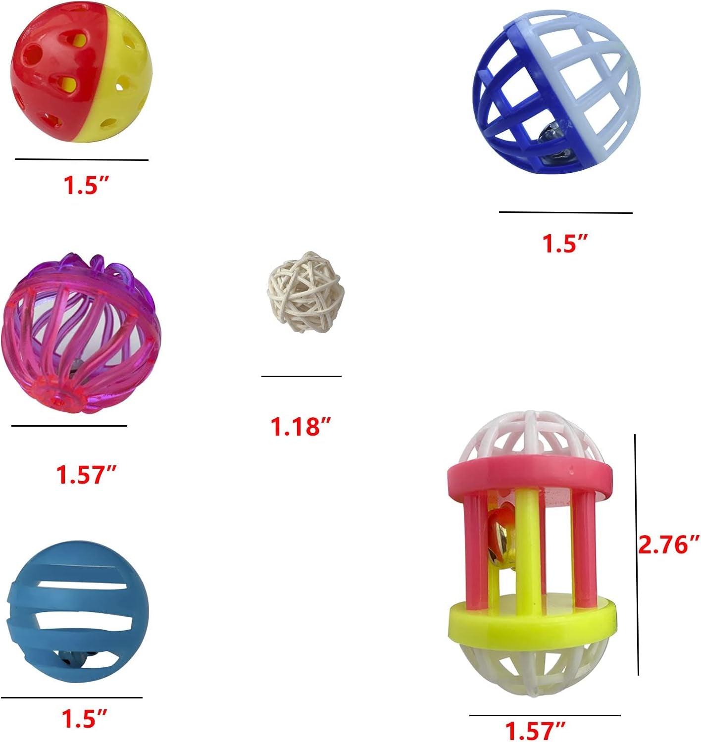 6Pcs Foraging Ball Bird Toys Conures Feeder Toys Parakeets Foot Talon Toy Cockatiel Chewing Training Rattle Bell Balls Parrot Cage Toys for Budgie Lovebirds Playgym Birdcage