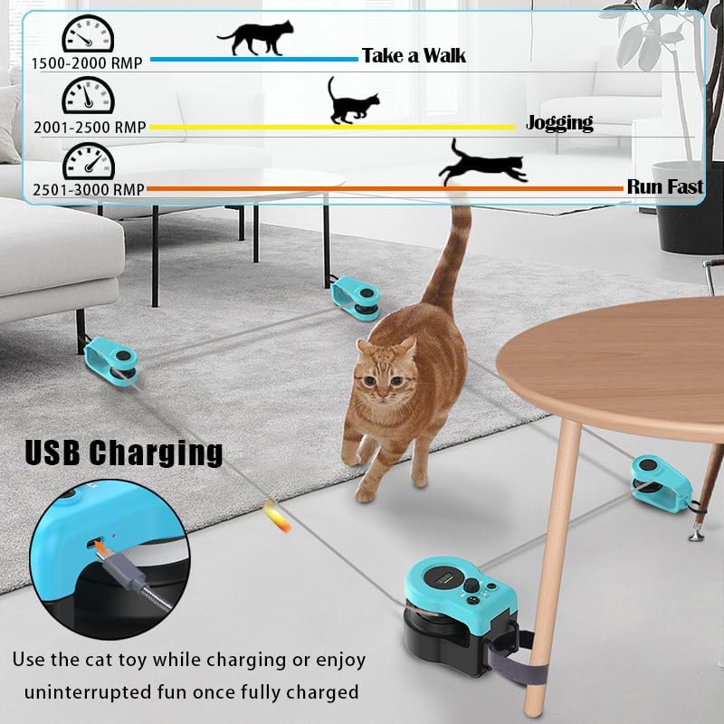 Interactive Cat Running Toys for Indoor Cats, Auto/Remote Control DIY Cat Treadmill Chase Toy, Mouse Hunting Feather Toys for Bored Kitten Dog Enrichment, Exercise, Mental Stimulation