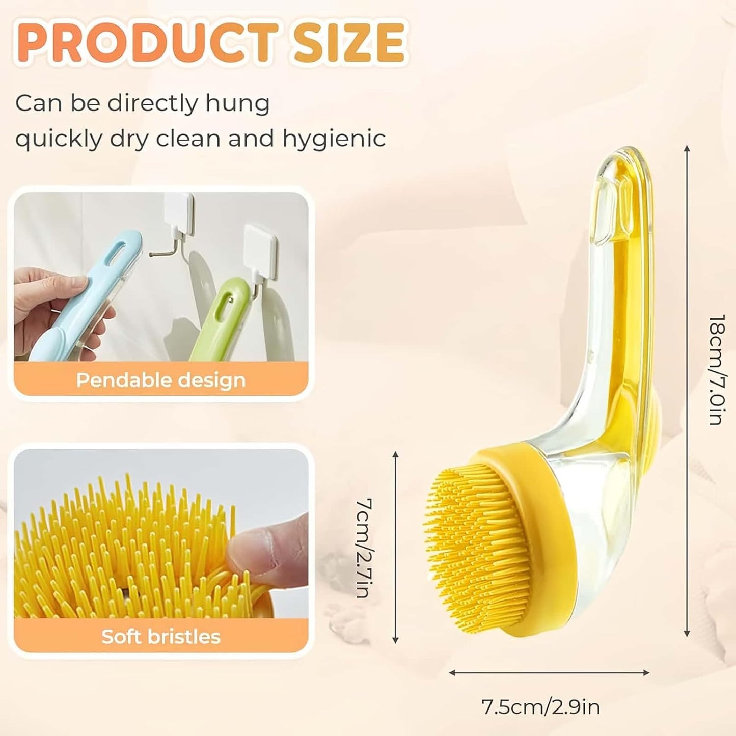 Pet Bath Brush with Shampoo Dispenser, Dog & Cat Grooming Scrubber, Paw Cleaner & Massager for Short/Long Hair