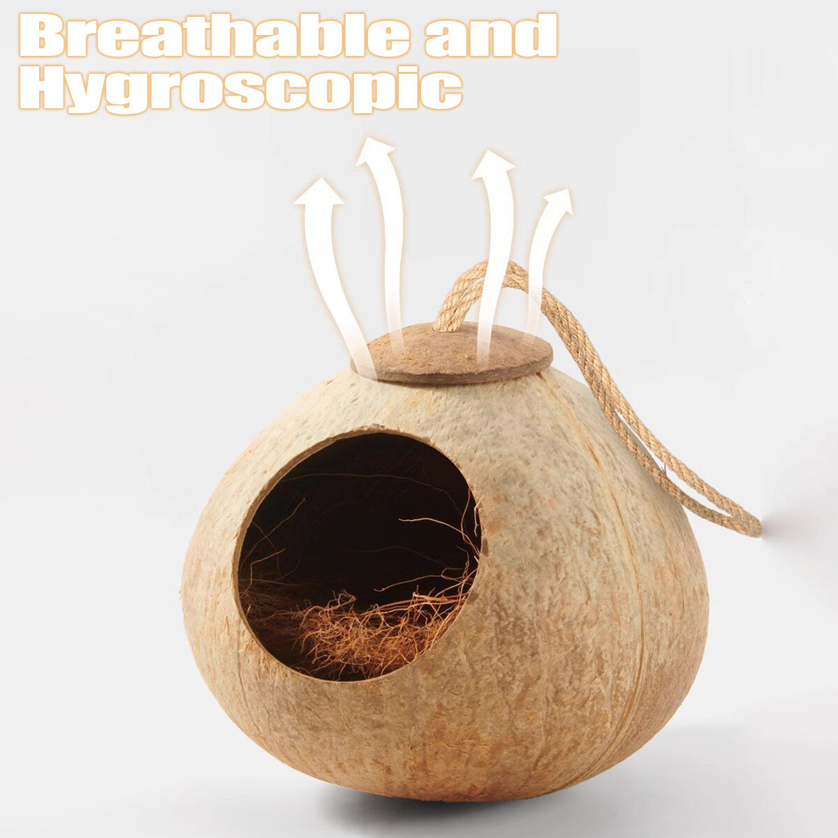 Eco-Friendly Coconut Shell Bird Nest Safe Parrot Parakeet Home Cage Feeder Hut