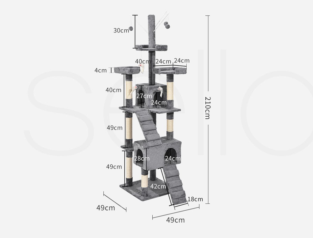 Pawz Cat Tree Scratching Post Scratcher Tower Condo House Furniture Grey 210Cm