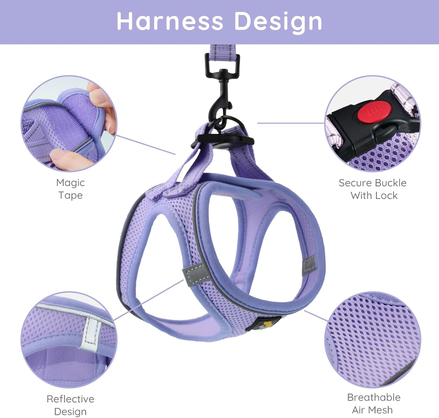 Puppy Harness with Leash Set, Dog Harness for Small Dogs No Pull, Dog Leash for Puppy, Step in Harness for Extra Small Dogs, Purple Lavender Harness, XS