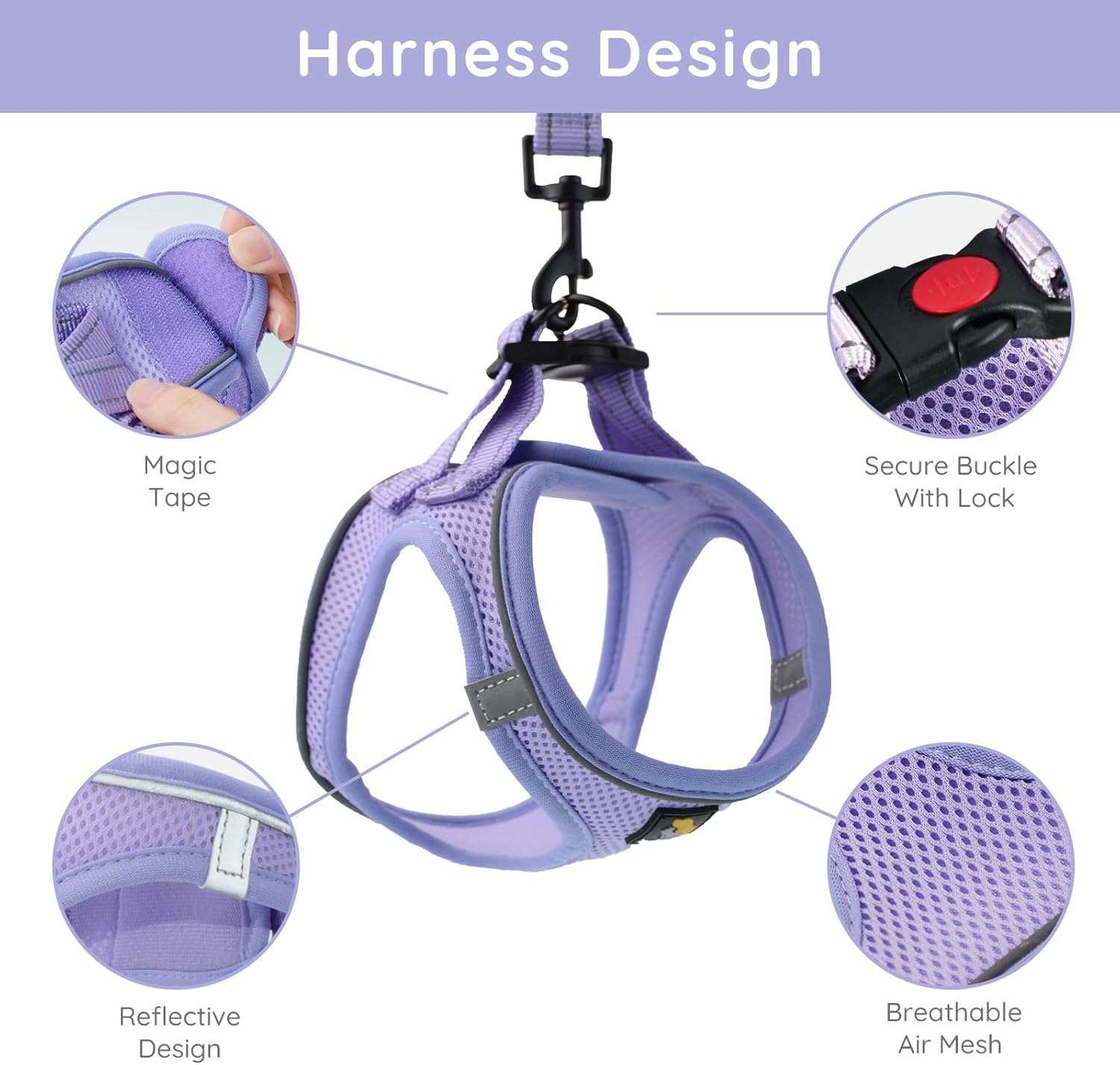 Puppy Harness with Leash Set, Dog Harness for Small Dogs No Pull, Dog Leash for Puppy, Step in Harness for Extra Small Dogs, Purple Lavender Harness, XS