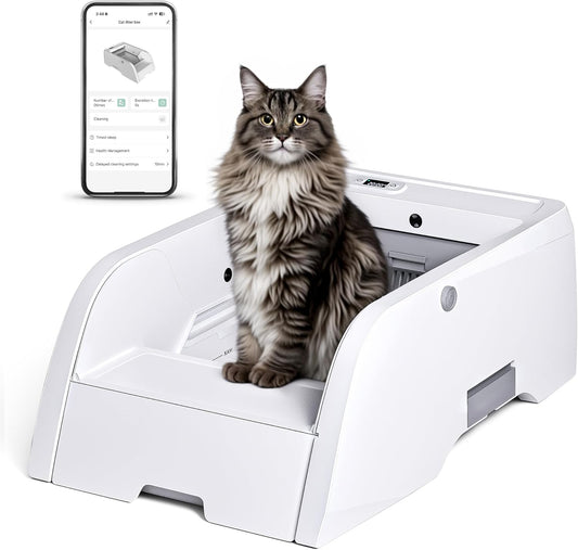 Self Cleaning Cat Litter Box, Open Design Automatic Litter Scooping Robot, App Control, anti Pinch, Odor-Seal, Extra Large Cleaning Cat Litter Tray for Multi Cats Kitty