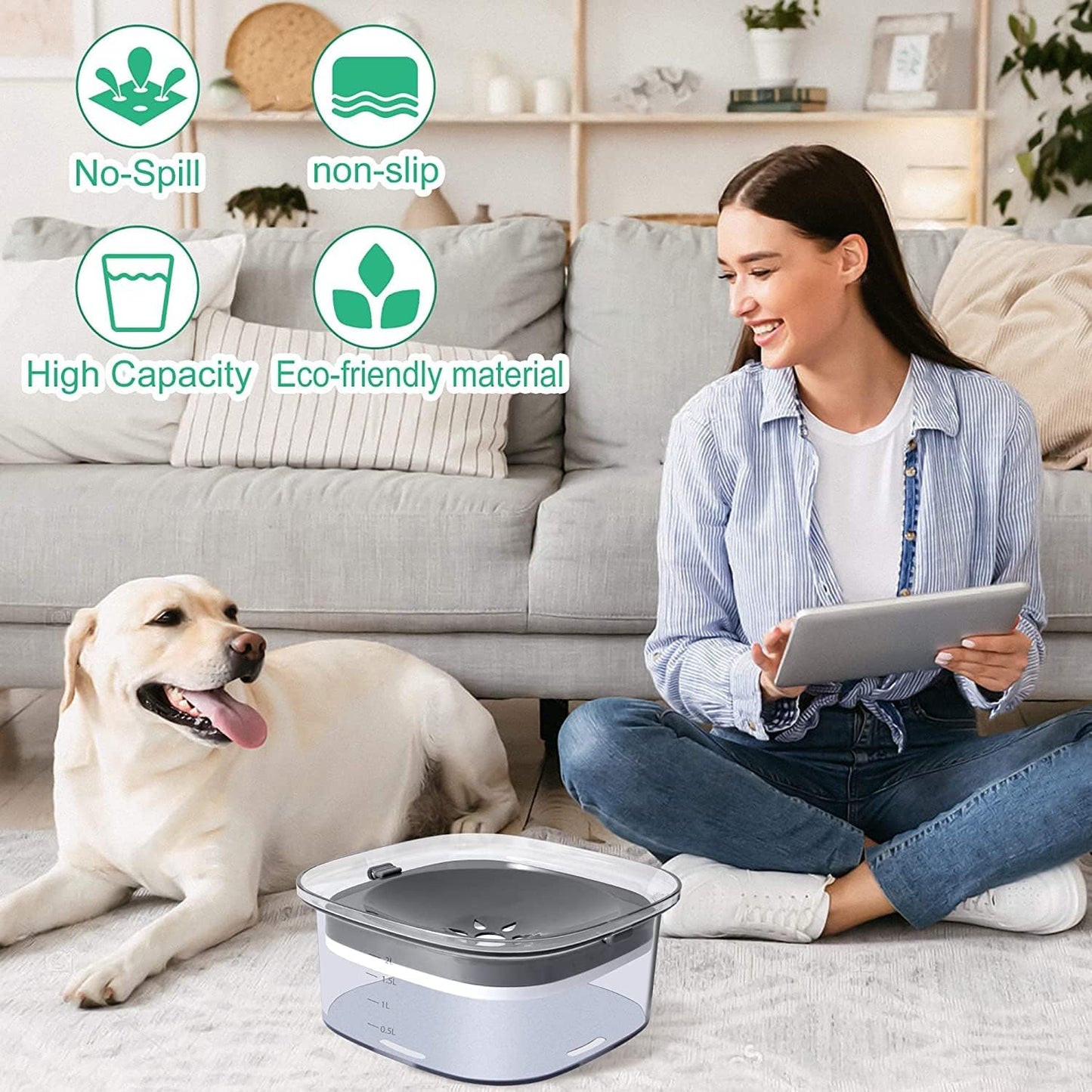 2L No Spill Dog Bowl Large Capacity
