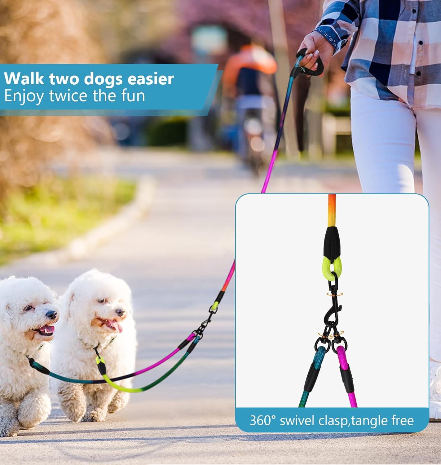 360 Swivel No Tangle Dual Dog Leash