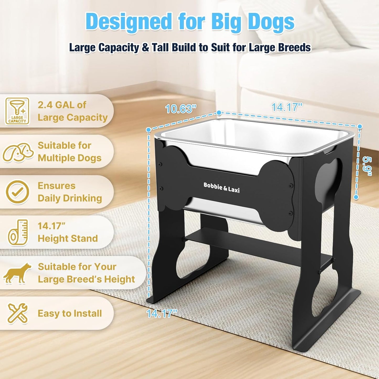 9.1 L Elevated Large Dog Water Bowl