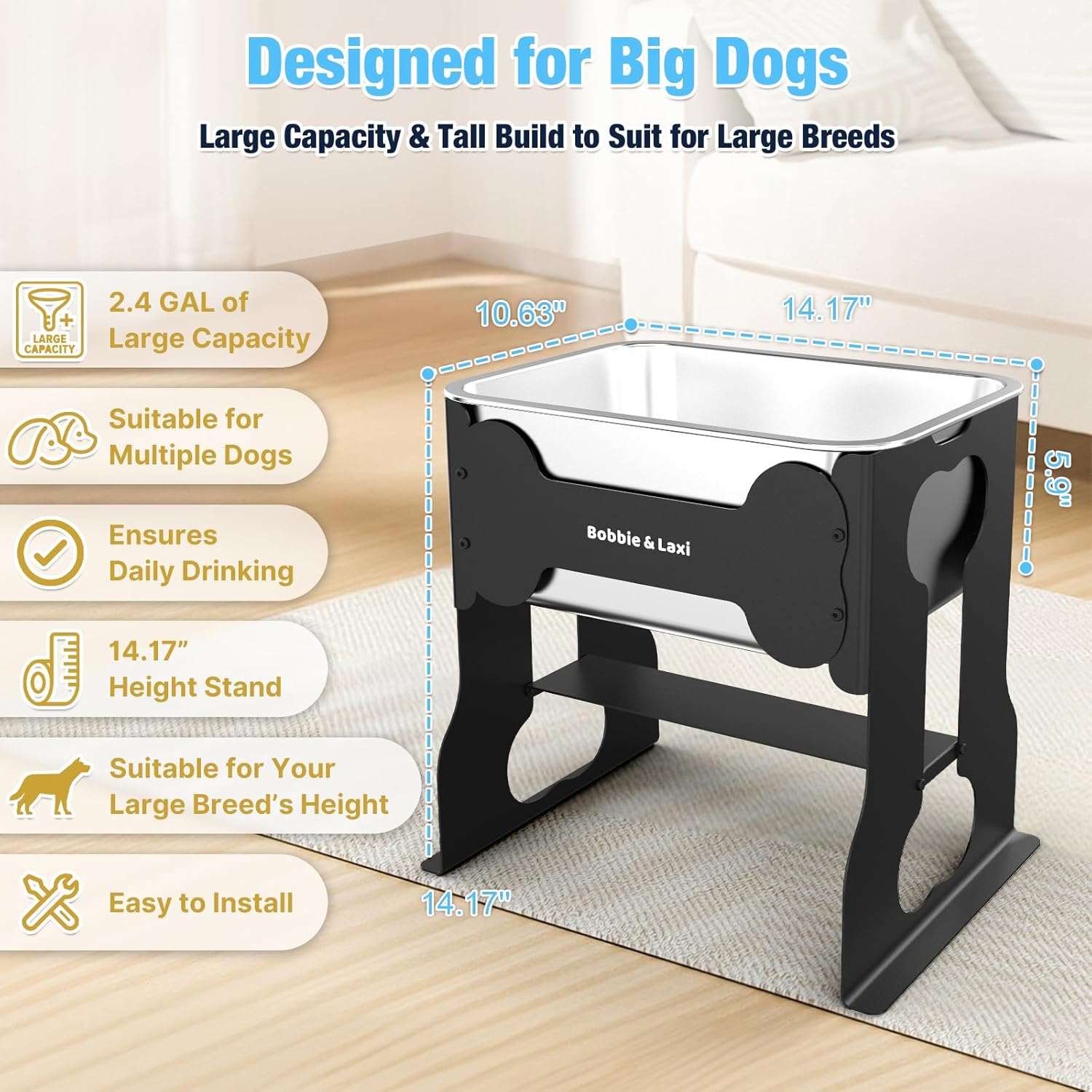 9.1 L Elevated Large Dog Water Bowl
