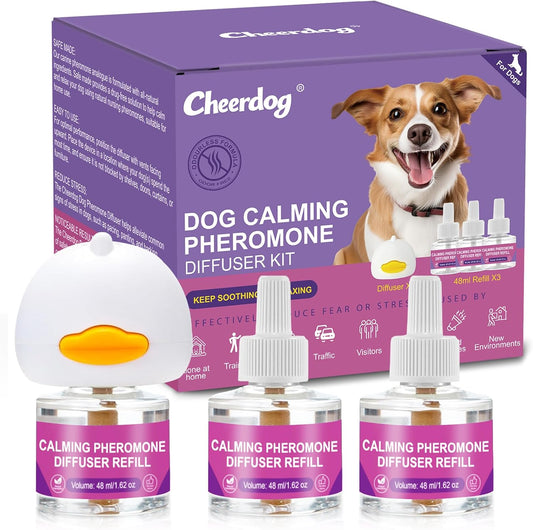 Dog Calming Pheromone Diffuser, Pet Calming Diffuser for Dog Anxiety Relief 3 Refills,Relieve Separation Anxiety, Stress Barking and Chewing Calm Relaxing