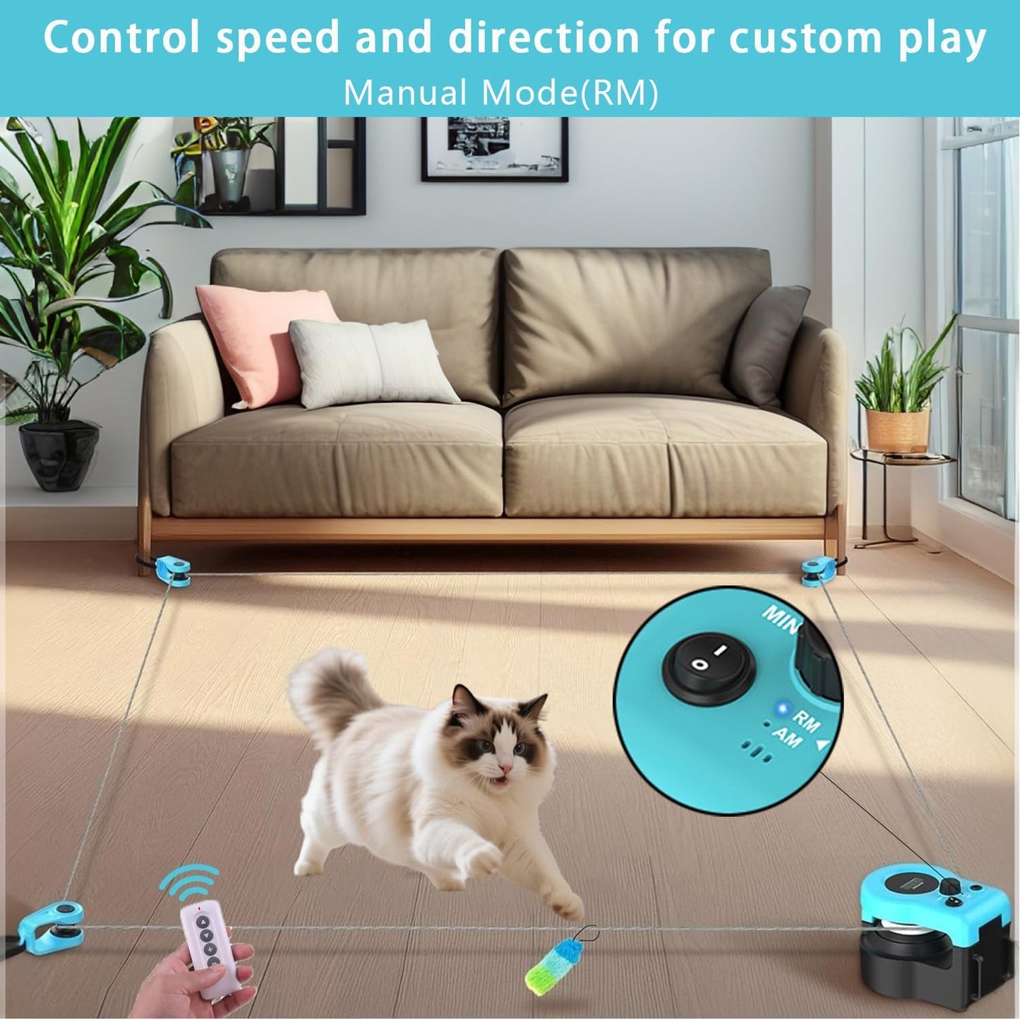 Interactive Cat Running Toys for Indoor Cats, Auto/Remote Control DIY Cat Treadmill Chase Toy, Mouse Hunting Feather Toys for Bored Kitten Dog Enrichment, Exercise, Mental Stimulation