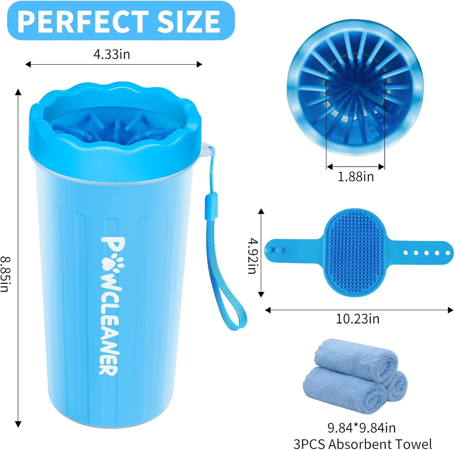 Dog Paw Cleaner with Bath Brush & Absorbent Towels