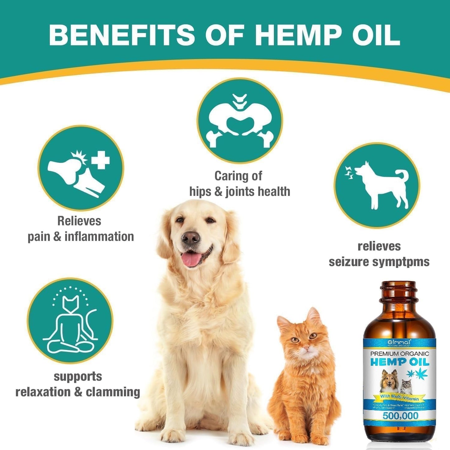 Hemp Oil for Dogs & Cats - Anxiety & Stress Relief - Supports Joint, Hip, Skin & Coat Health - Natural Sleep Aid - 60Ml - Vet-Recommended