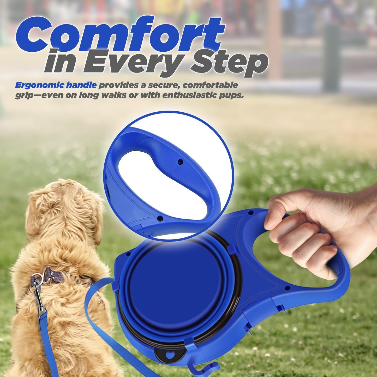 Dog Lead with Built-In Water Bottle, Collapsible Bowl, Waste Bag Dispenser & Hook โ Bonus 15 Waste Bags