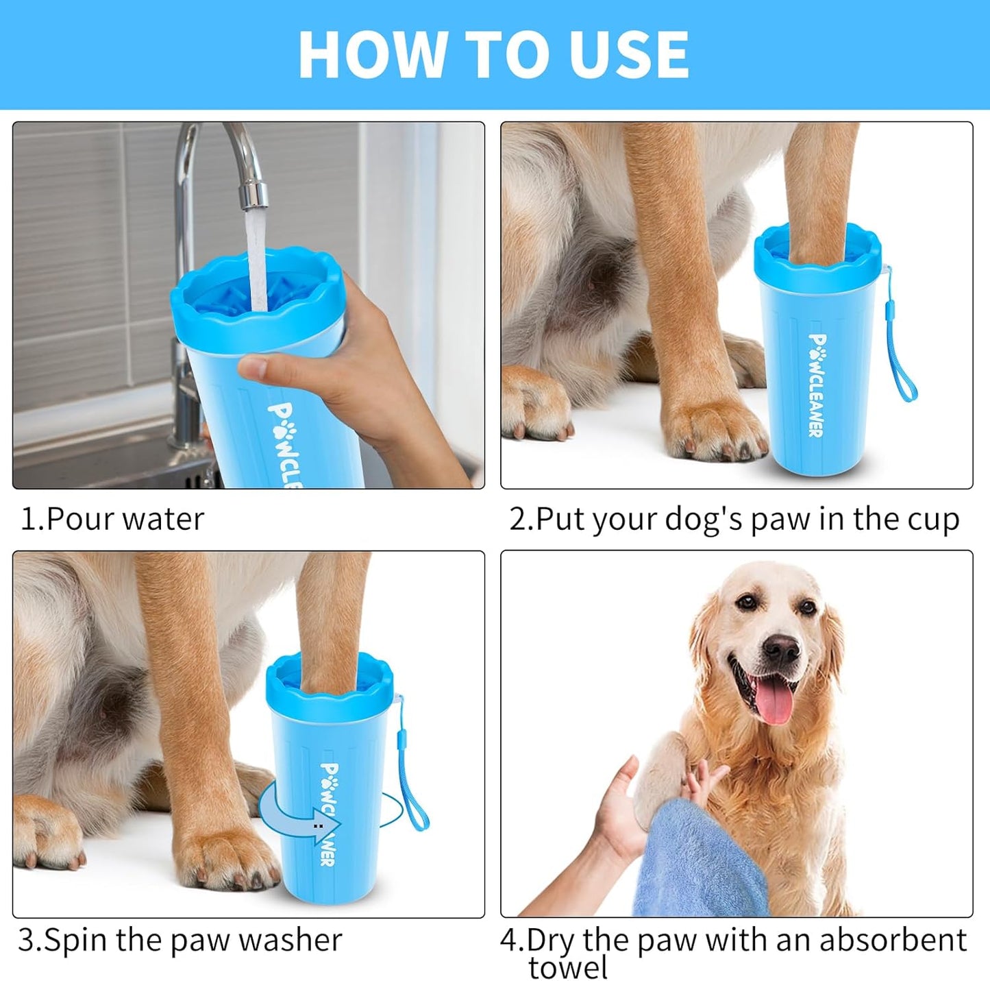 Dog Paw Cleaner with Bath Brush & Absorbent Towels