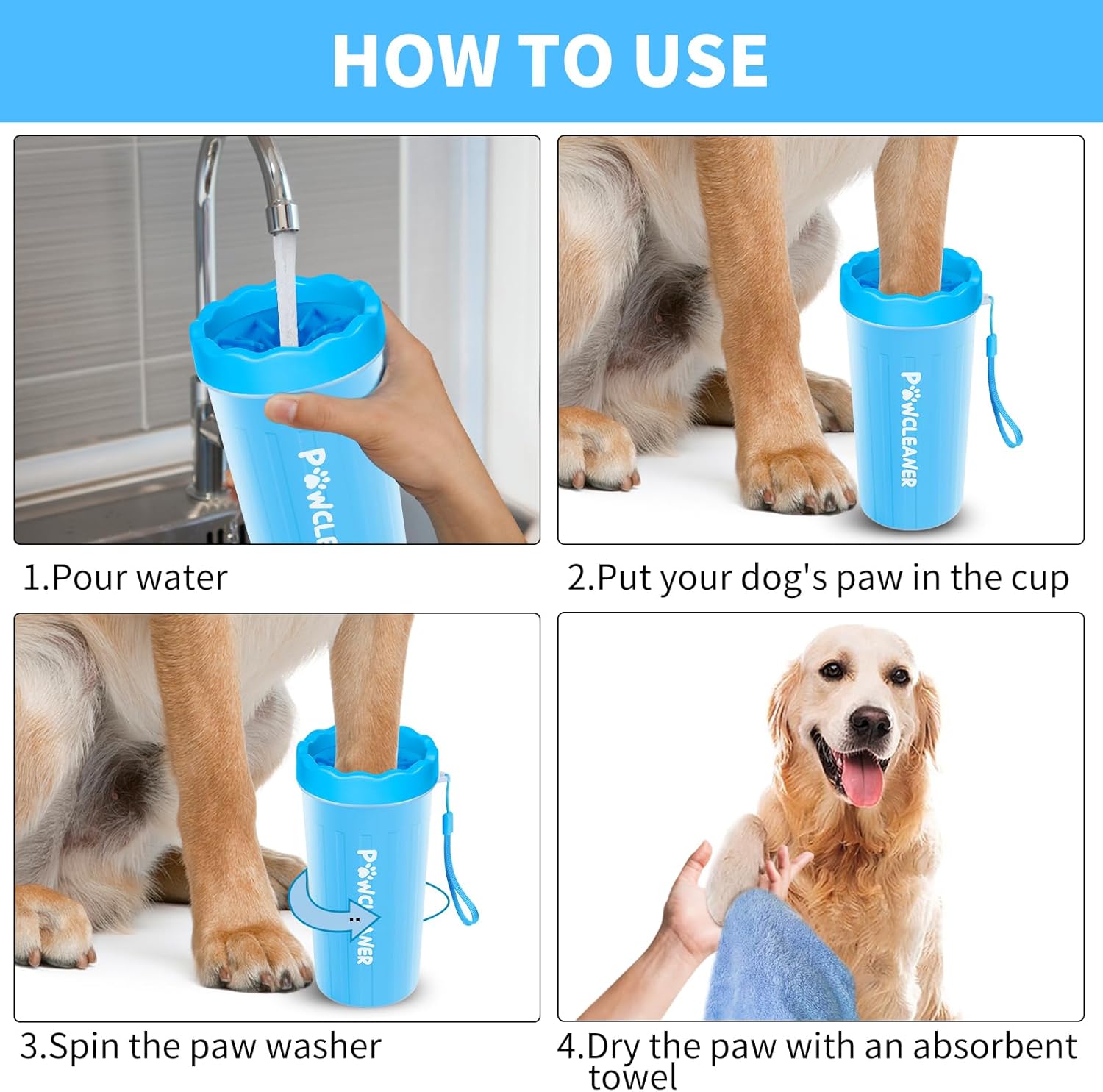 Dog Paw Cleaner with Bath Brush & Absorbent Towels