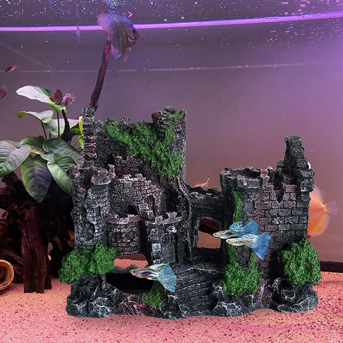 Aquarium Decor Fish Tank Ornament Landscape Ancient Castle Tower Hide Cave Resin