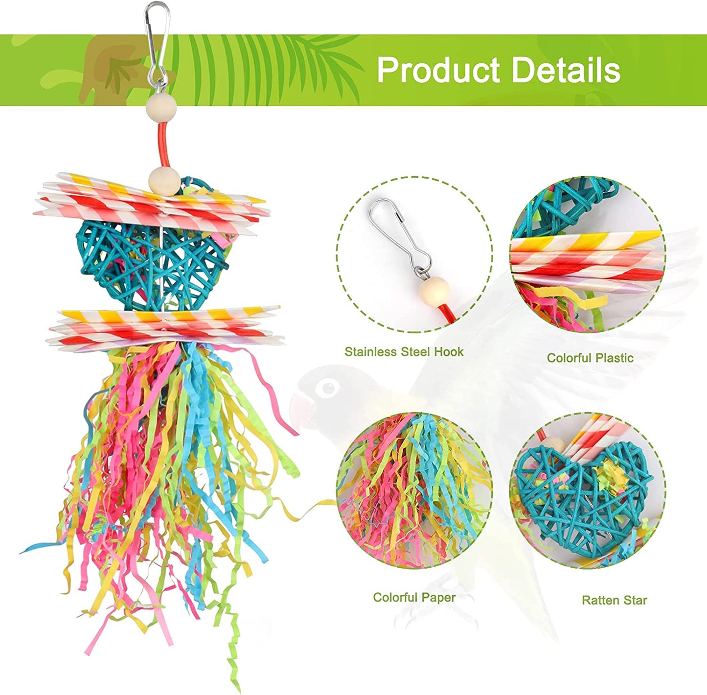 4 Pack Bird Shredder Toys Small Parrot Chewing Toys Parrot Cage Foraging Hanging Toy for Small Bird Parakeets Parrotlets Lovebirds Cockatiels