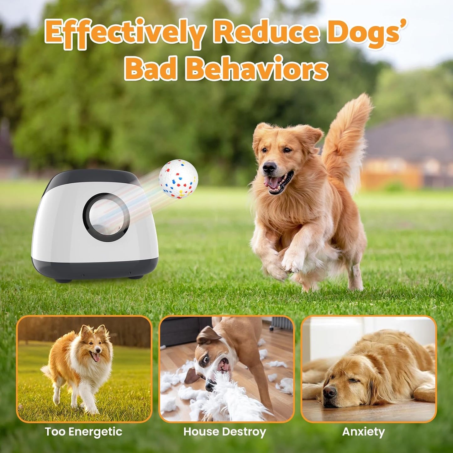 Large Ball Thrower for Dogs, Rechargeable Automatic Launcher with 6 Tennis Balls, 40-60-80Ft Launching Distance, Remote Control Ball Launcher for Medium & Large Dogs Indoor/Outdoor