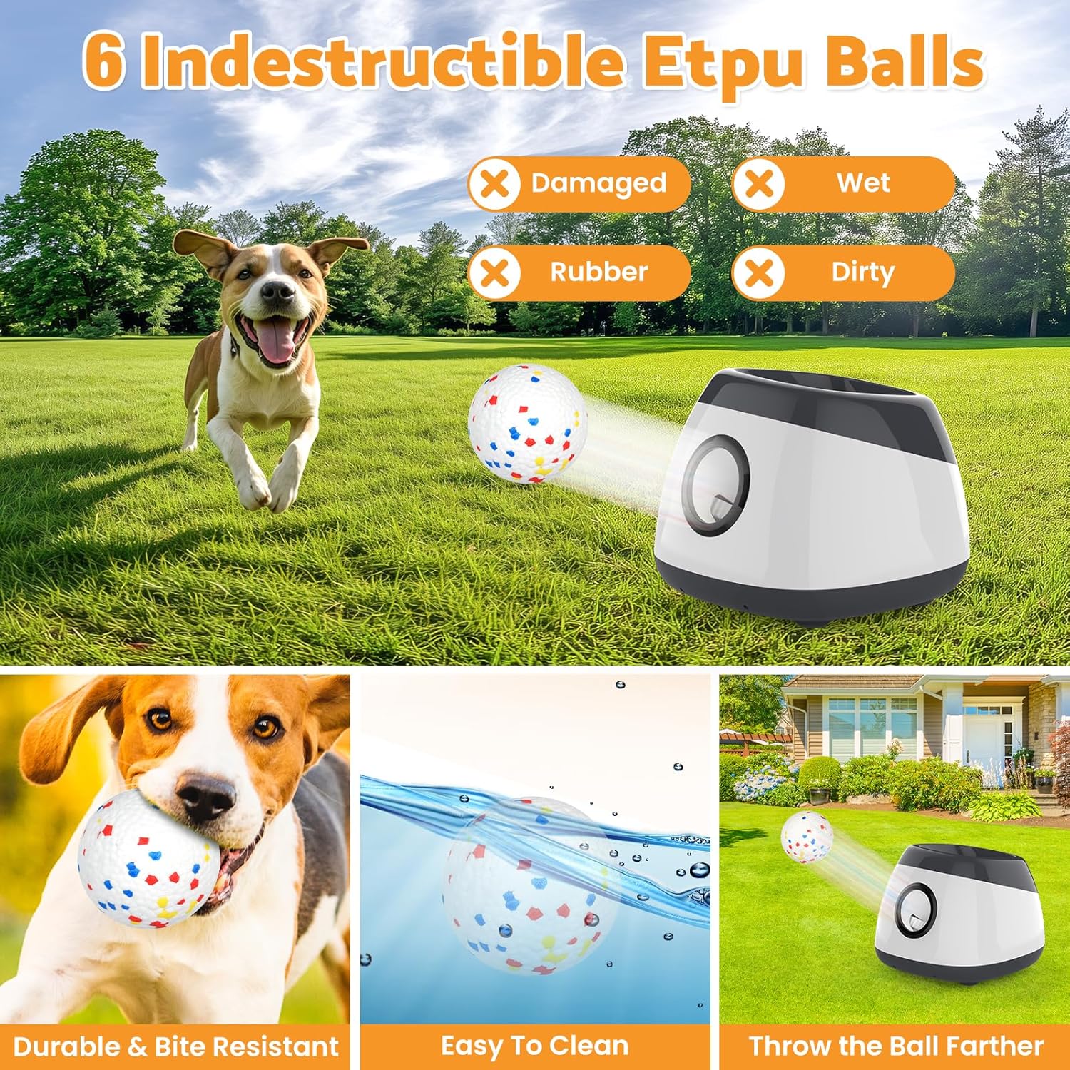 Large Ball Thrower for Dogs, Rechargeable Automatic Launcher with 6 Tennis Balls, 40-60-80Ft Launching Distance, Remote Control Ball Launcher for Medium & Large Dogs Indoor/Outdoor