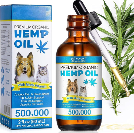Hemp Oil for Dogs & Cats - Anxiety & Stress Relief - Supports Joint, Hip, Skin & Coat Health - Natural Sleep Aid - 60Ml - Vet-Recommended