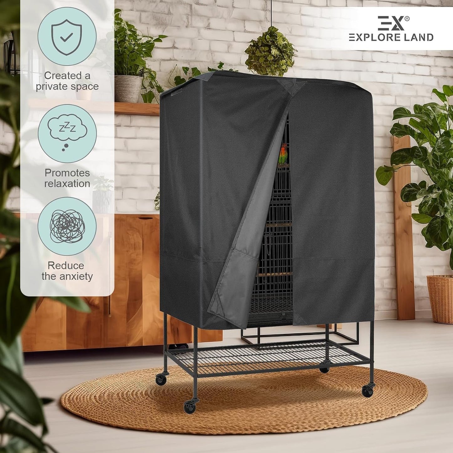 Pet Cage Cover with Removable Top Panel - Good Night Cover for Bird Critter Cat Cage to Small Animal Privacy & Comfort (Medium, Black)