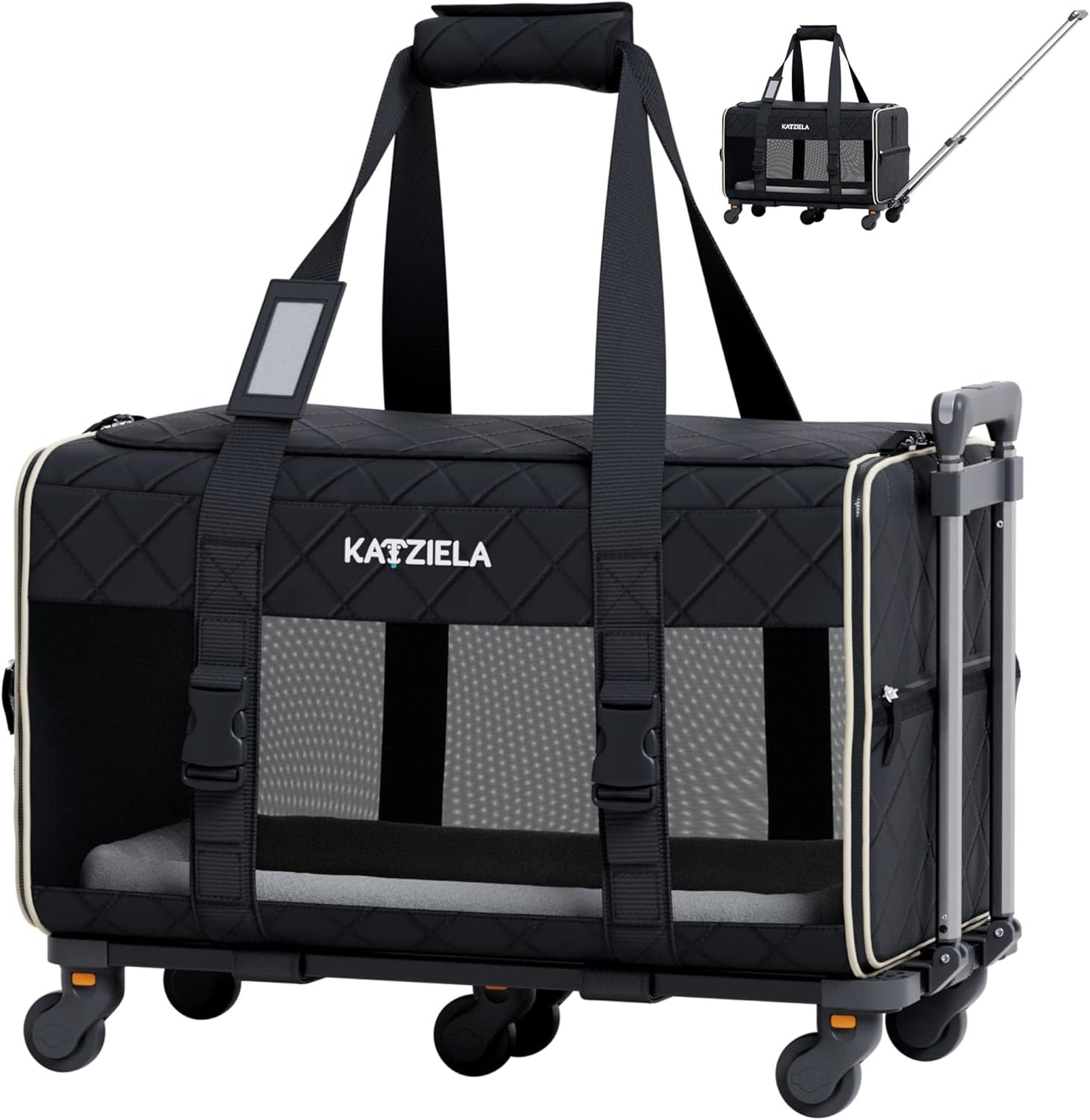 Pet Carrier Airline Approved - Dog Carrier with Wheels - Rolling Pet Carrier with Wheels for Small to Medium Size Cat or Dog - Airplane Cabin Animal Friendly Luggage
