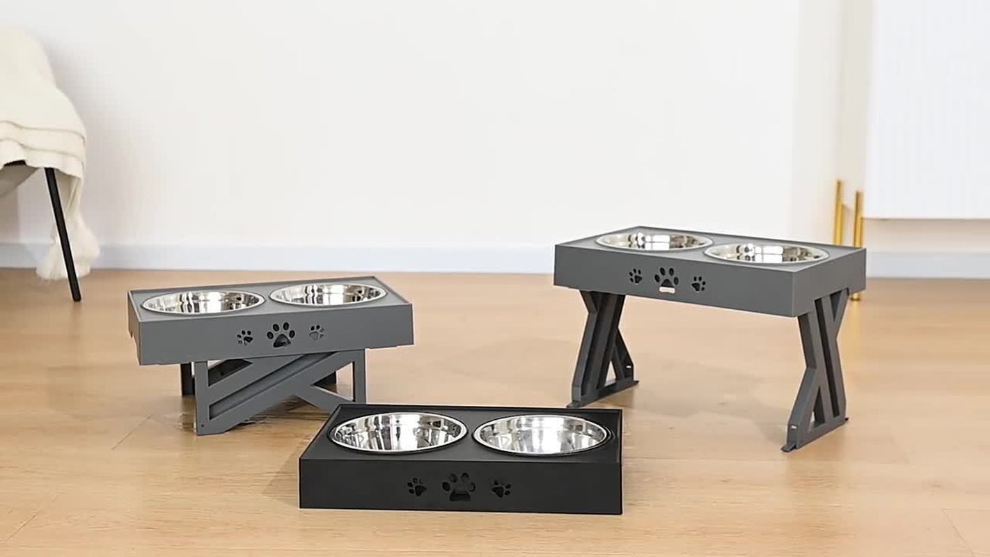 Pawz Elevated Pet Feeder Food Water Double Bowl Adjustable Height Raised Stand