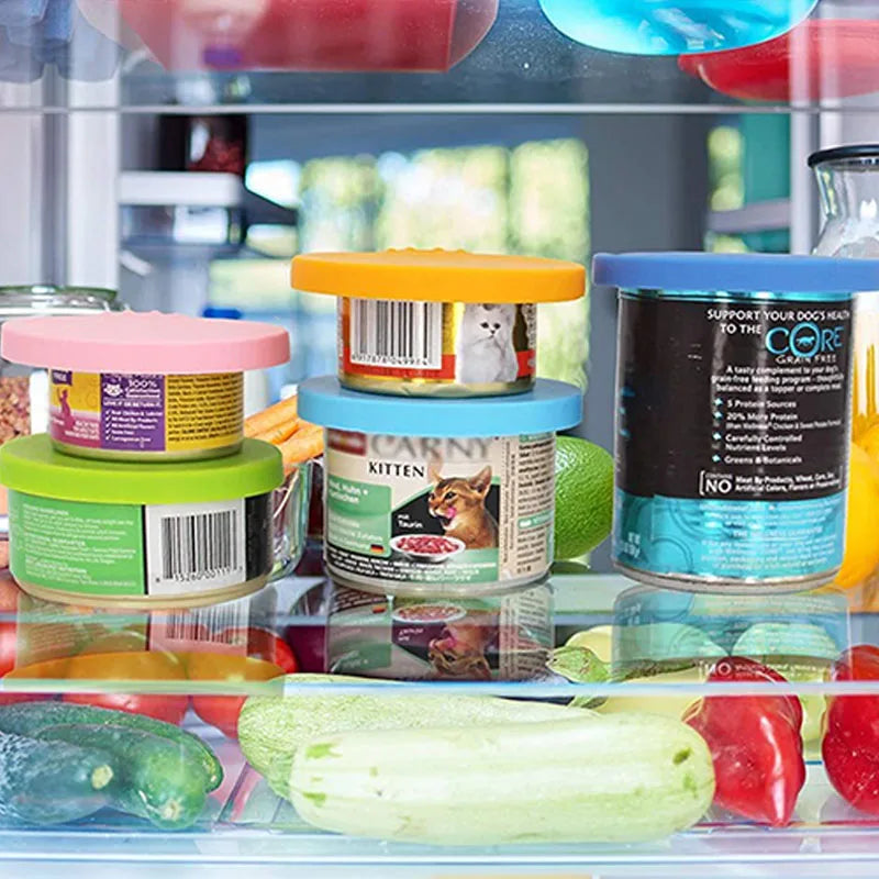 A Set of Reusable Pet Food Can Cover and Spoon Portable Dogs Cat Storage Tin Cap Lid Seal Cover Health Pet Supplies Pet Lids Can