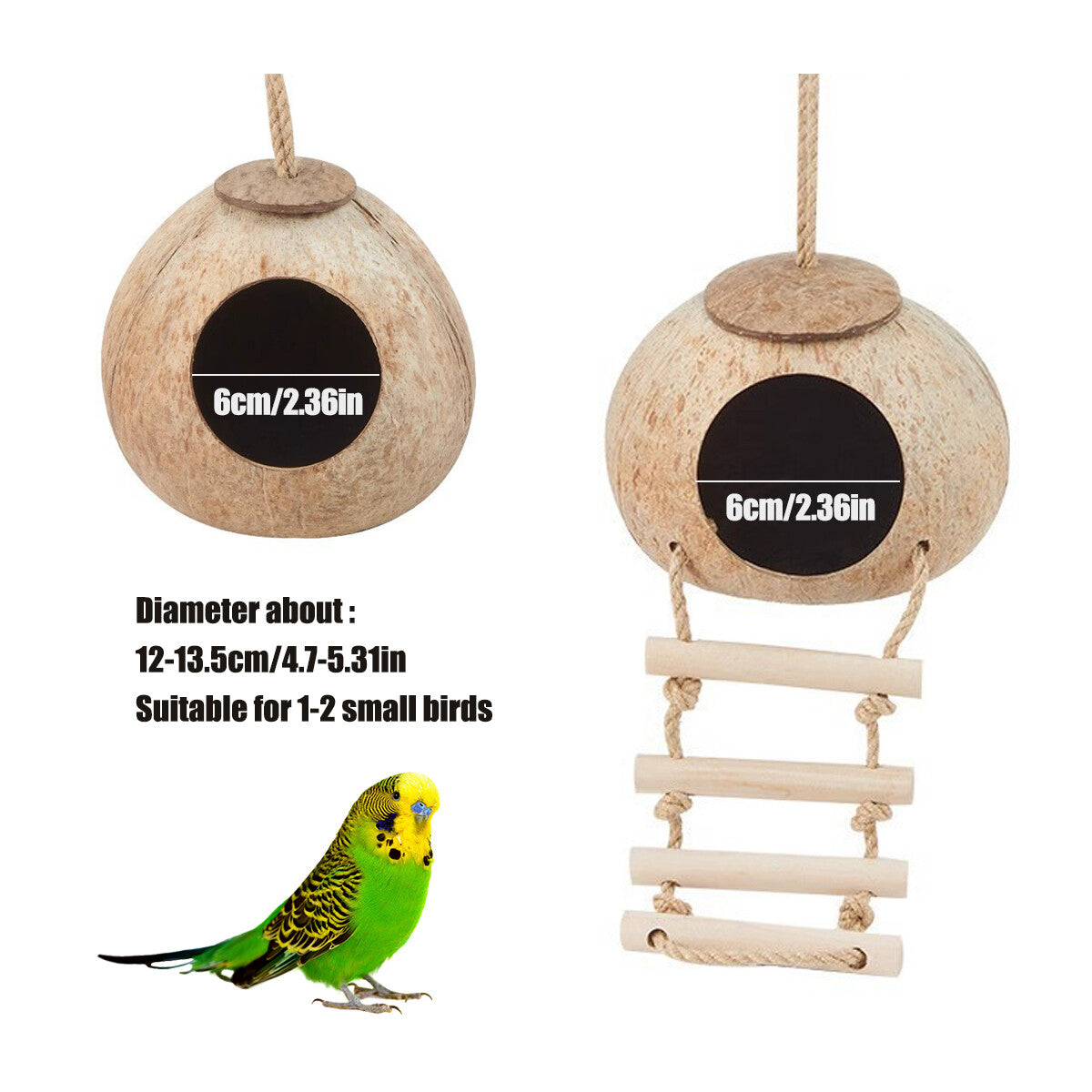 Eco-Friendly Coconut Shell Bird Nest Safe Parrot Parakeet Home Cage Feeder Hut