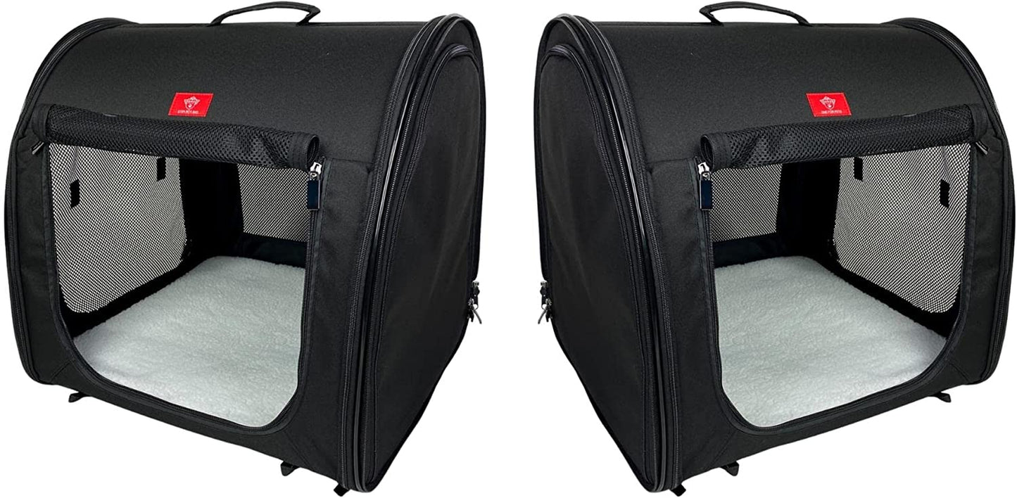 Portable 2-In-1 Double Pet Kennel/Shelter, Fabric, Black/Royal Blue 20"X20"X39" - Car Seat-Belt Fixture Included (Black)