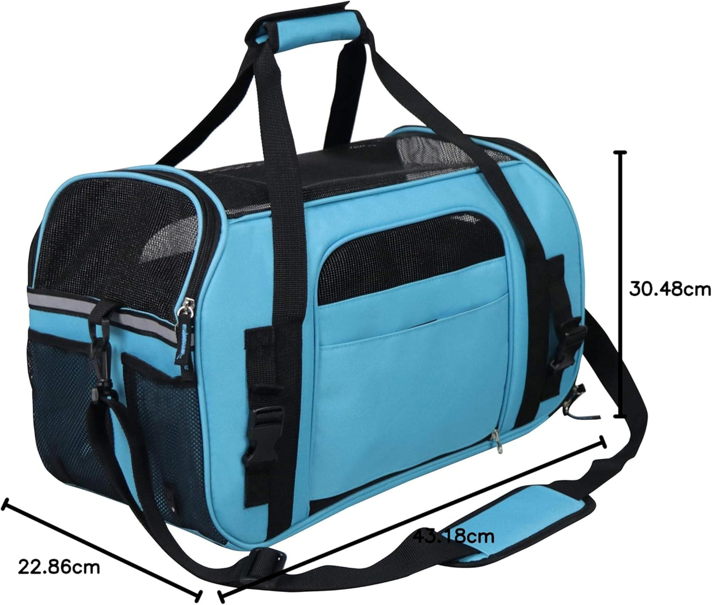 Soft Sided Pet Carrier (3 Year Warranty, Airline Approved), Multiple Sizes and Colors Available (Medium: 17" L X 9" W X 12" H, Sky Blue)