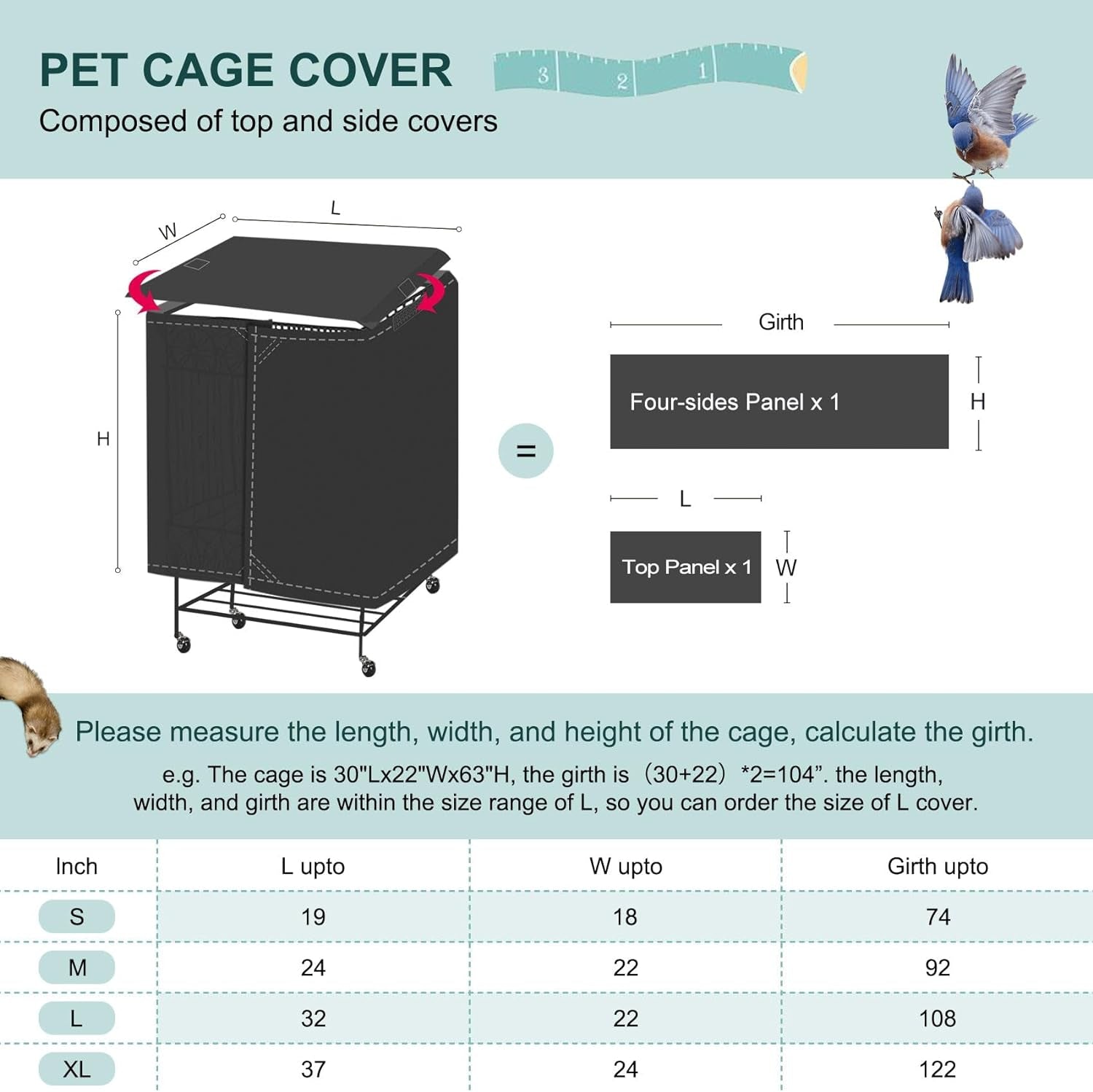 Pet Cage Cover with Removable Top Panel - Good Night Cover for Bird Critter Cat Cage to Small Animal Privacy & Comfort (Medium, Black)