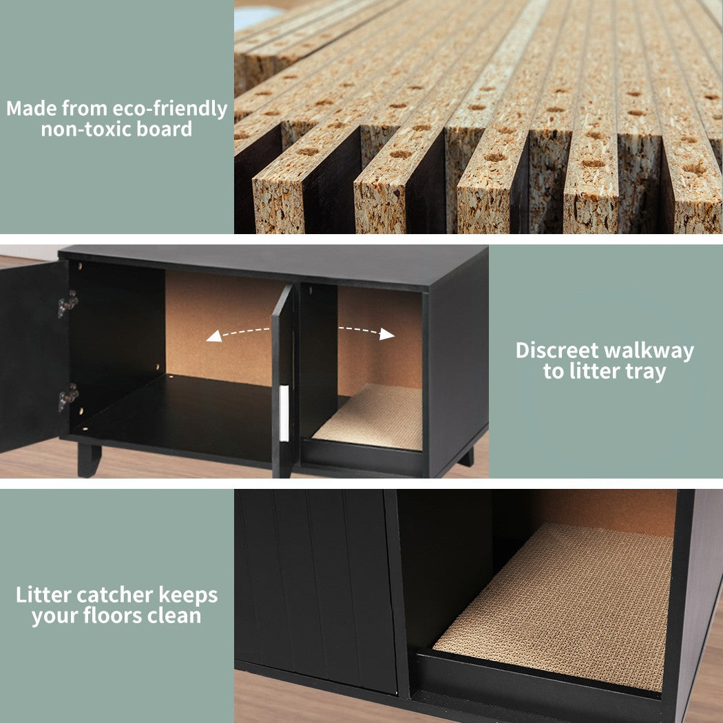 Enclosed Cat Litter Cabinet Box Furniture Scratch Board Side Table Black