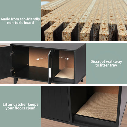 Enclosed Cat Litter Cabinet Box Furniture Scratch Board Side Table Black