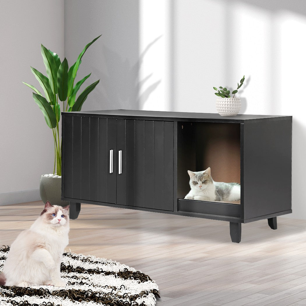 Enclosed Cat Litter Cabinet Box Furniture Scratch Board Side Table Black