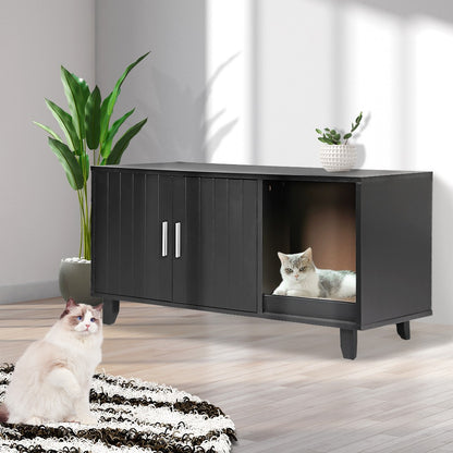Enclosed Cat Litter Cabinet Box Furniture Scratch Board Side Table Black