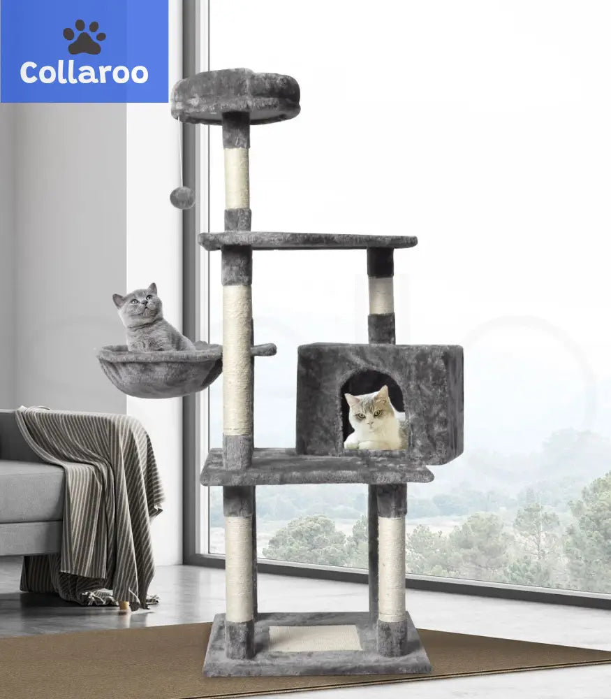 Pawz 130Cm Cat Tree Toy Scratching Post Scratcher Tower Condo Wooden House Grey