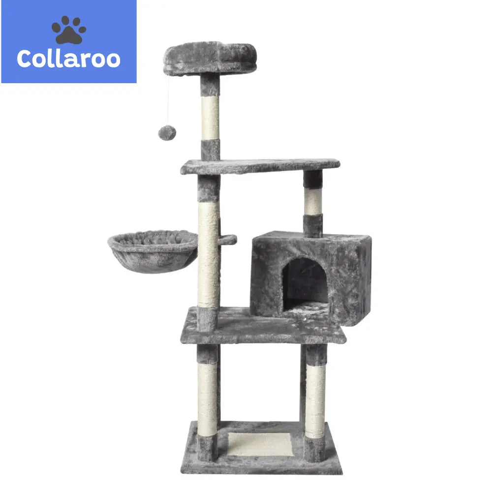 Pawz 130Cm Cat Tree Toy Scratching Post Scratcher Tower Condo Wooden House Grey