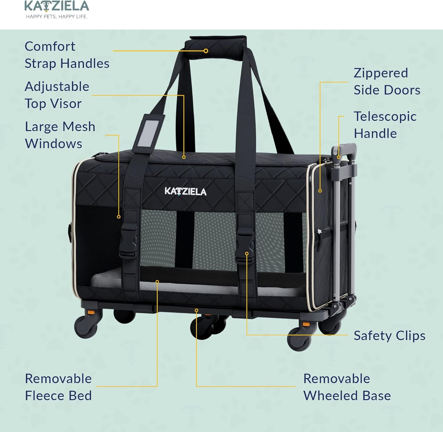 Pet Carrier Airline Approved - Dog Carrier with Wheels - Rolling Pet Carrier with Wheels for Small to Medium Size Cat or Dog - Airplane Cabin Animal Friendly Luggage