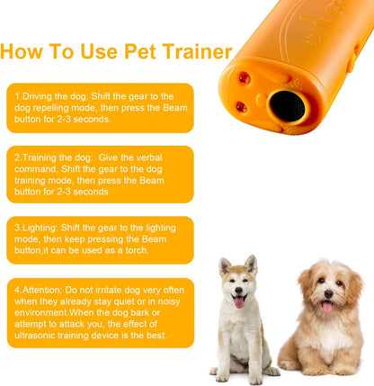 LED Ultrasonic Dog Repeller & Trainer Device 3 in 1 anti Barking Stop Bark Handheld Dog Training Device (Yellow)