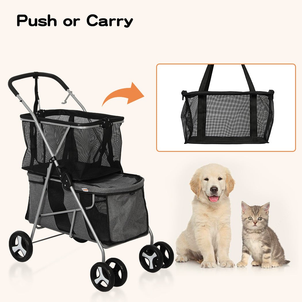 Pawz Pet Stroller Pram Dog Cat Carrier Foldable Large 4 Wheels Shopping Trolley