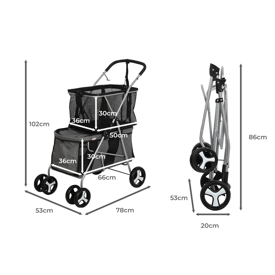 Pawz Pet Stroller Pram Dog Cat Carrier Foldable Large 4 Wheels Shopping Trolley